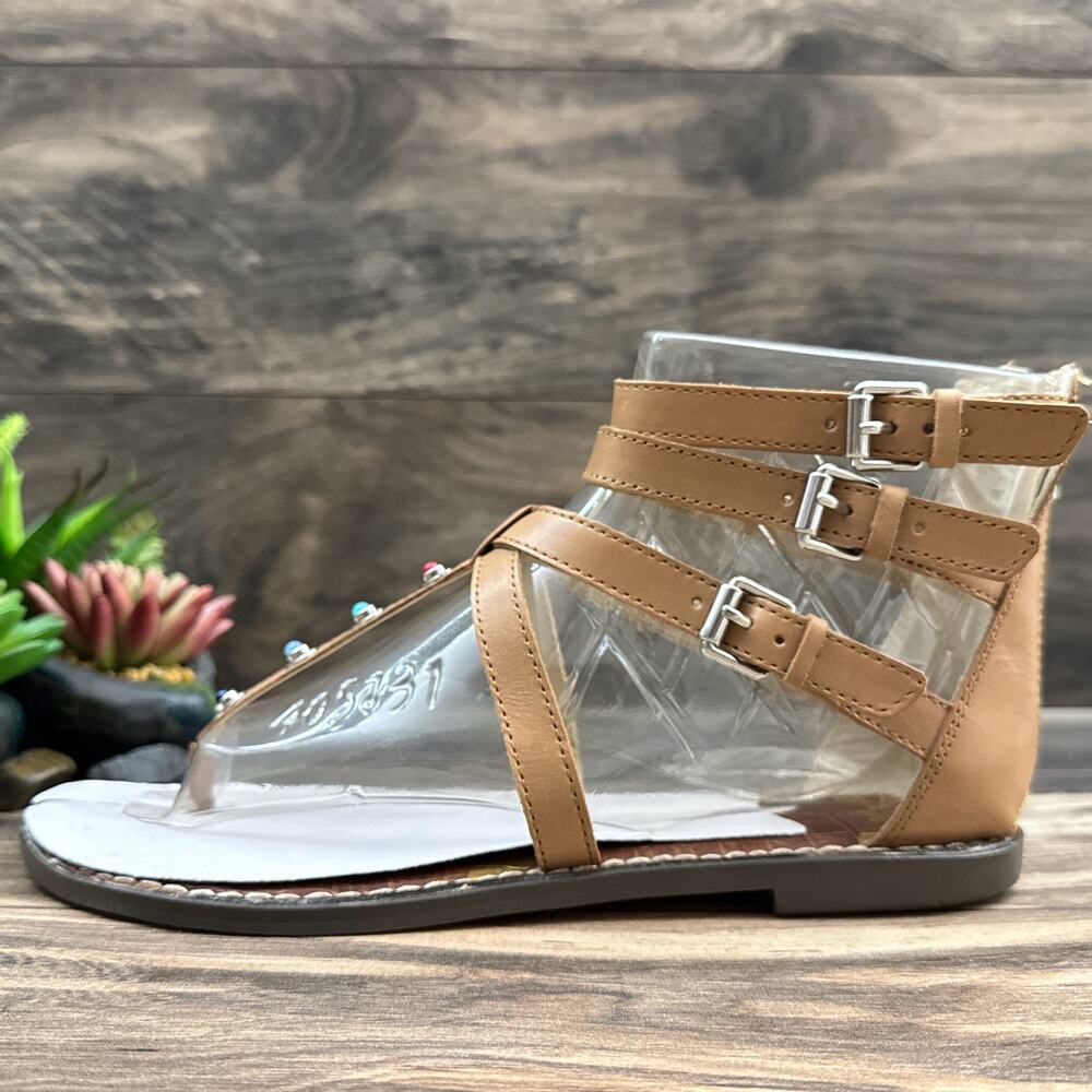 NIB Sam Edelman 9M Camel Genevive Leather Studded Strappy Gladiator Sandals - Picture 7 of 12